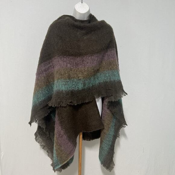 Womens Wool Blend Scarf Shawl Wrap Made in Italy Brown Green Big Luxury Elegant - Picture 5 of 7